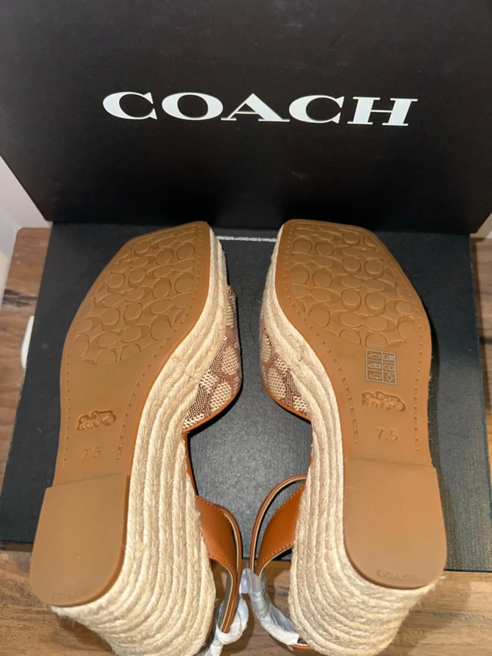 COACH Tan & Signature Canvas Espadrille Wedge Sandals - Picture 5 of 6